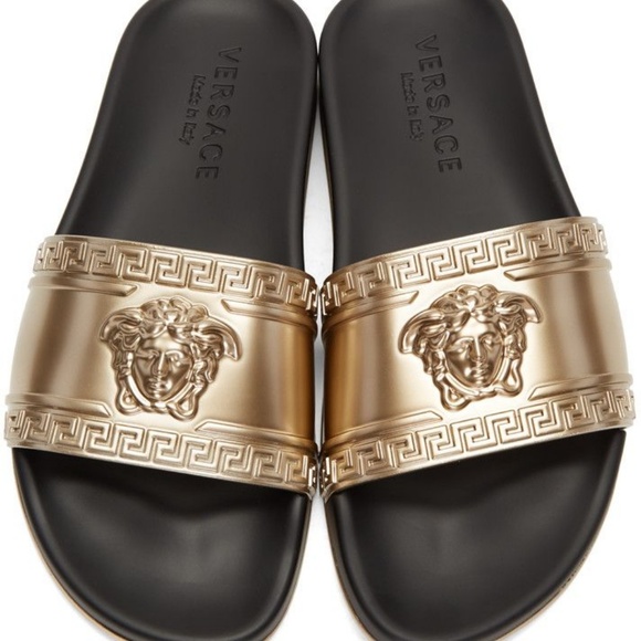 Versace Medusa Head Gold Metallic Beach Slides